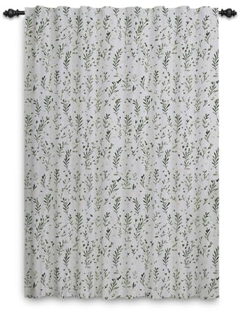 ggaimwf Window Curtains Pencil Pleat Plants Leaves Patterned Floral Sage Green Natural Curtains for Privacy Bedroom Garden Patio Modern Interior Doorways Rod Pocket Drapes 117x183cm 1 Panel