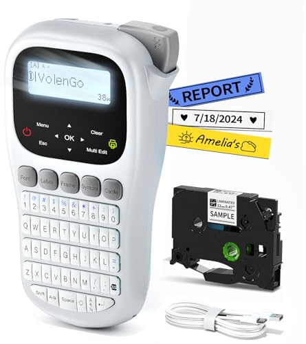 VolenGo Label Maker Machine with Tape, Label Maker Waterproof Labels 12mm Laminated, Handheld Backlit Labeler Machine, H1100 Portable Labeling Machine for Office Home Use