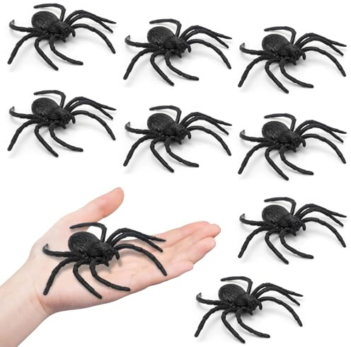 Plastic Spiders, Spiders Halloween Decorations, Halloween Spider, Fake Spiders, 8PCS Black Large Spider Web Decoration, Realistic Prank Props Scare Fun Practical Surprise Joke Toys, 3.9 x 3.7 Inches