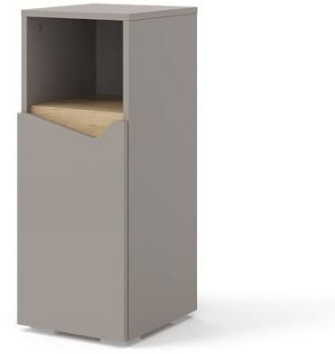 Vicco Midischrank Marelle, Greige, 30 x 74.5 cm | mit Tür und offenem Fach, zur Aufbewahrung von Badutensilien und Handtüchern