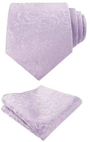 Alizeal Corbata y pañuelo para hombre con estampado floral y bolsillo cuadrado clásico casual para fiesta, boda, corbata y pañuelo, 145-lila