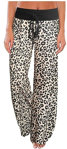 iniber Dam blommig vida ben pyjamasbyxor casual yoga palazzo dragsko lösa byxor, Leopard ny, L