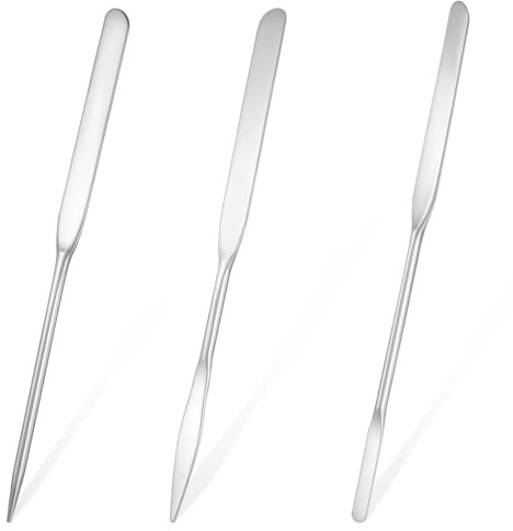 Qianyu 3 espátulas para base de maquillaje, espátula, espátula mezcladora de maquillaje, varilla agitadora de acero inoxidable, espátula facial profesional para base, pintalabios, corrector, sombra de