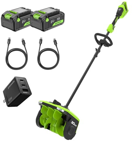 Greenworks 48V (24V x 2) Extractor de Nieve con batería (Ion de Litio, 48V, Ancho de Trabajo 30cm, Altura máxima de la Nieve 20cm, con 2X 4,0 Ah batería y Cargador)
