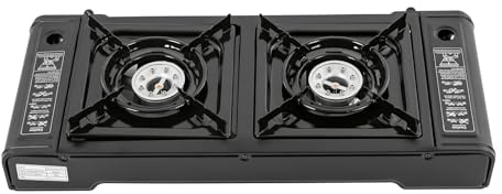 Réchaud à gaz butane Twin Grill - Auto-allumage - Pour camping-car, appartements, camping, îles de barbecue, cabanes de chasse, chalets