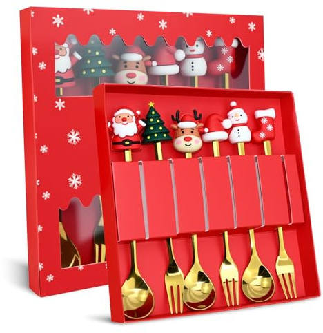 Arbolisse Weihnachtsgeschenke für kinder, Weihnachtsgeschirr Set, Adventskalender Füllung Kinder, Nikolaus Geschenke Kinder, Weihnachtslöffel Tafelgabeln, Kaffee-Rührlöffel,Teelöffel, Dessertgabeln