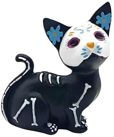 Decoración de Escultura de Animales – Figura de Gato de Halloween Hecho a Mano Arte Estatua Perro | Esqueleto Perro Modelo Esculturas de Perro para Decoración del Hogar Obras de Arte Decorativas de
