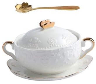 LABRIMP Suppenschüssel Mit Deckel Aus Strapazierfähigem Keramikmaterial Klassisch Und Langlebig Exquisites Musterdesign Zum Schmoren Von Eiern Suppen Desserts Platzieren Von Joghurt Obst s