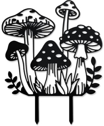 WADORN Statues D'Extérieur en Métal de Champignon, Piquets de Jardin Décoratifs en Métal de Champignon Amusant Silhouette de Champignon et d'herbe Cadeau pour Jardin Arrière Cour Patio Pelouse