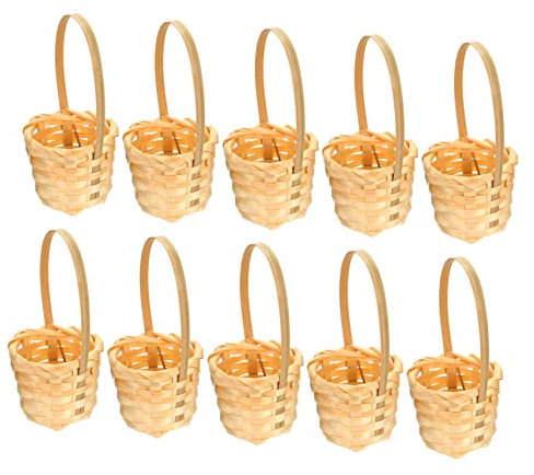 Garneck 10stücke Teiliges Bambus Handkorb Mini Blumenkorb Handgewebt Vielseitig Verwendbar Als Aufbewahrungskorb Und Dekoration Für Zuhause Büro Garten Natürliches Material Handgefertigt