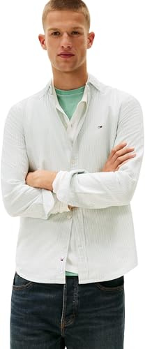 Tommy Jeans Uomo Camicia Stripe Oxford Slim Fit, Verde (Cloudy Jade Stripe), S