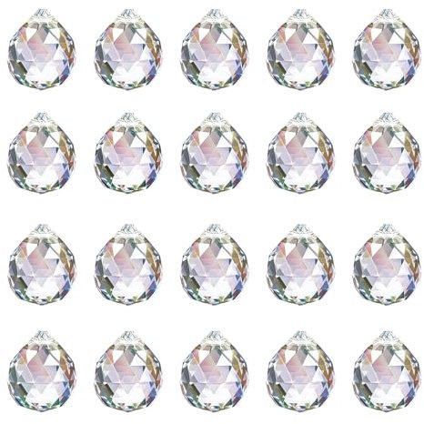 20 pezzi di cristalli da appendere, prismi in cristallo da 20 mm, acchiappasole in cristallo, suncatcher per decorazione finestre, pendenti per lampadari, sfera di per casa e progetti artigianali.