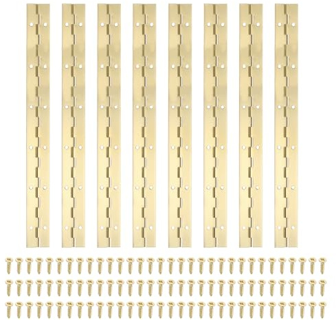 PATIKIL 12x1.2 Inch Piano Hinge,8 Pcs 304 Stainless Steel Continuous Hinge with Holes for Piano Gate Door Wooden Storage Box Cabinet Boat,Gold