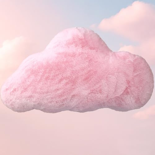 YRXRUS Cloud Pillows, Pink Cloud Shaped Pillow, Decorative Throw Pillow Gifts, Cute Plush Room Decor, Fluffy Faux Rabbit Fur 9.5x16 Pillows for Living Bedroom Kids Room