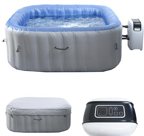 Mendler Whirlpool HWC-N97, 5 Personen, In-/Outdoor heizbar aufblasbar Pumpe PVC laminiert, eckig 180cm grau-blau