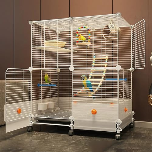 Jaula Grande para Loros, con Ruedas Universales de 360°, Jaula Loro Grande, con Ruedas y Bandeja, para Cacatúas, Canarios y Periquitos