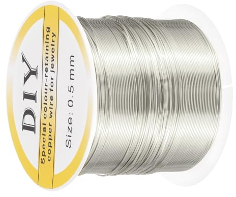 QUARKZMAN 0,5 mm/24 Gauge koppartråd för smyckestillverkning, 1 rulle hantverk fläckbeständig pärltråd för smyckestillverkning gör-det-själv (silver) – 52 m
