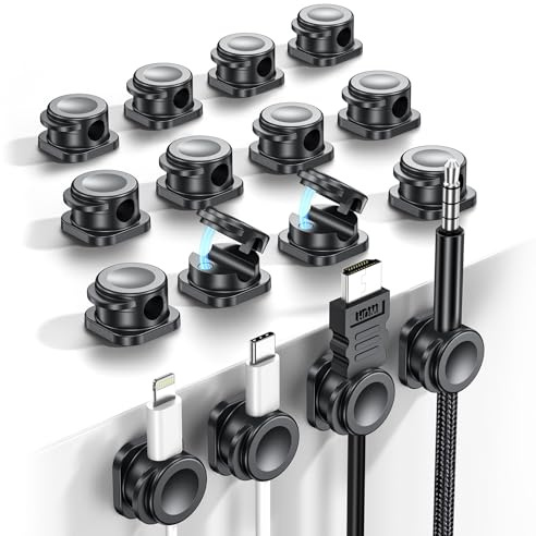 16 Pack Cable Organizer Holder Clips, 2025 Upgraded Magnetic Desk Cable Clips Management, Wire Holder Organiser for Nightstand, Kitchen Appliances, Office Supplies, Phone Cable, Wall, Car - Black(7mm)