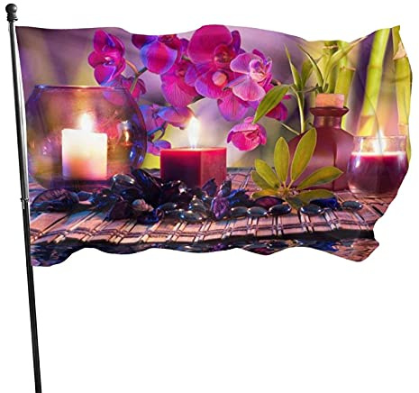 Flag Bougie Violette Orchidée Bambou Coutures Doubles Garden Flag Décoration Bannière Pour Patio Home Événements Sportifs 90X150Cm