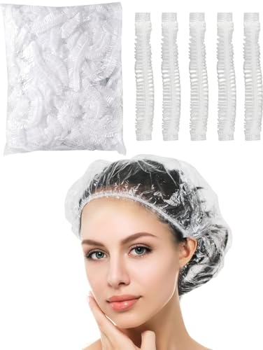 BPTRKOM 100 Stück Duschhauben Damen (42cm) - Wasserdichte Einweg Haarhaube für Salon & Reise - Elastische Duschkappe aus Kunststoff - Ideal für Spa, Hotel und Heimgebrauch - Inkl. Hair Bonnet Funktion