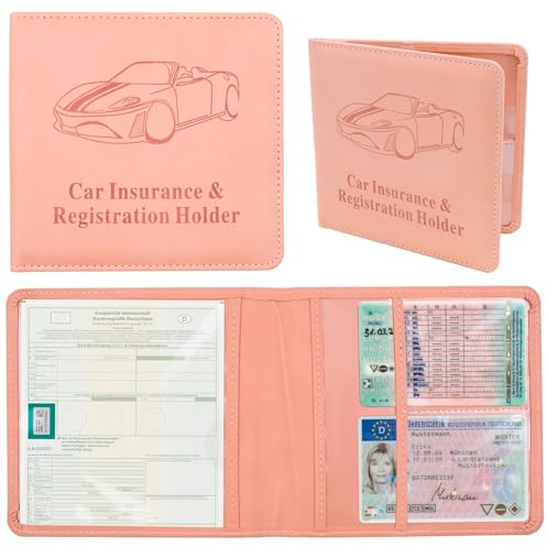 JLNGTHONG Étui de protection pour carte d'identité et porte-assurance, porte-badge, accessoire de moto, carte grise de véhicule, étui de protection pour carte d'immatriculation, rose