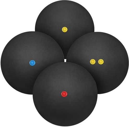 Gatuida Squash Bälle: 4 Stück Squashbälle Doppelgelb Punkte, Einzelne Gelbe Rote, Blaue Punkte Schwarz Sprungbälle für Training und Übung Indoor Racket Sport