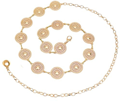 hautllaif Gold Chain Belt for Women,Western Metal Concho Belt,Adjustable Waist Chain for Dresses,Jeans,Costumes,Metal Belt for Festivals, Christmas