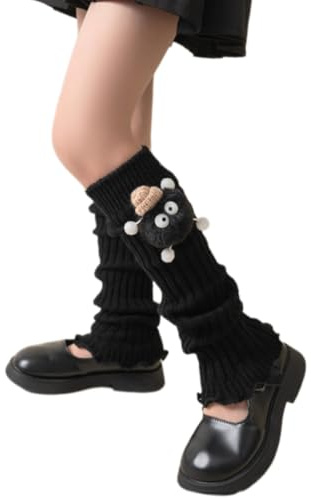 Ruarby Scaldamuscoli comodi per bambini calzini allentati caldi scalda caviglia modello cartone animato calzini allentati alla moda gamba calda caviglia signore, Nero , Taglia unica