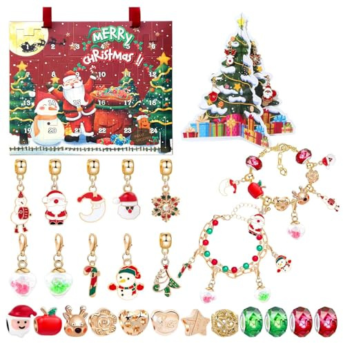 Jubilofex Adventskalender für Weihnachten, verzauberte Perlenarmbänder für 24 Tage, Countdown-Kalender 2025, Schmuck-Set für zu Hause, Party zu Hause,