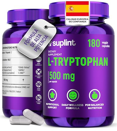 L-Triptófano 500 mg – Aminoácido Esencial – 180 Cápsulas Veganas – 3 Pack | Alta Concentración – 1 Cápsula al Día, Suministro para 6 Meses – Certificado GMP y Analizado en Laboratorio en Alemania