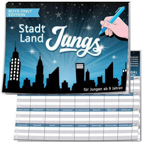 Stadt Land Jungs, Geschenk für Teenager Jungs ab 9 10 11 12 13 14 15 Jahre, Kartenspiel Geschenkidee, Activity Junior Spiel, Ostergeschenke, Kommunion Konfirmation Jugendweihe Geburtstag Geschenke