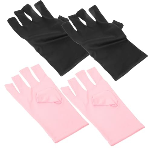 ELAYARD Guantes sin Dedos para Manicura 2 Pares Talla Única Protección UV para Uñas Gel Profesionales Mujeres Decoración de Uñas Corto Rosa y Negro Transpirable