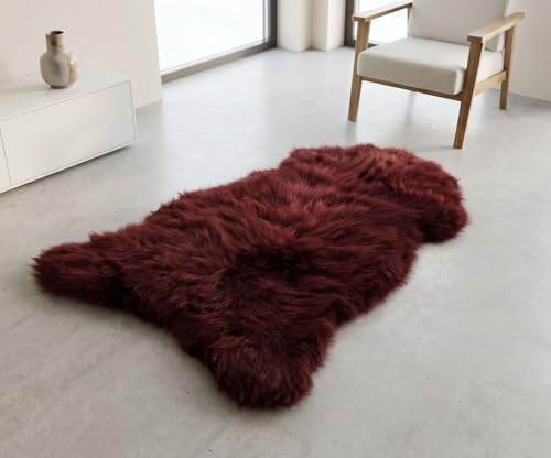 Kuhfelle Online & Nomad Schwedisches Lammfell Weinrot/Merlot Fellteppich Läufer (60 x 100-110 cm) echtes Schaffell
