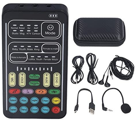 Yechiry 8 Voix Changeur de Voix Portable avec Effets Sonores, Plug and Play Mini Carte Son pour L'ancre de Jeu, Ordinateur D'enregistrement Multifonction (Version Anglaise)