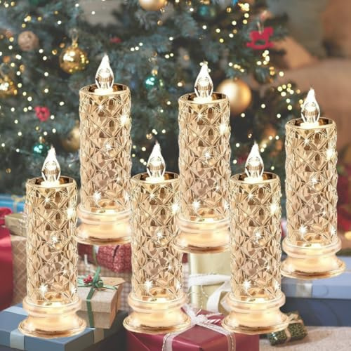 Rose Flammenlose LED Kerzen, Peculiaral Flameless LED Candles, Transparente Kristall-LED-Kerze, Flackernde Flammenlose Kerze für Hochzeiten, Partys, Halloween, Weihnachtsdekoration (Weiß,6 Stück)