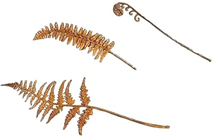 HUAJINGKEJI Juego de 3 macetas de árbol de hojas de helecho oxidadas, perfectas para porche oxidado y decoración de escultura de jardín, fácil de instalar, estacas de jardín