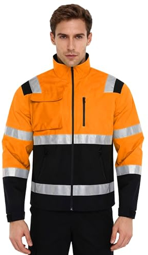 Aislor Giacca Bomber Alta Visibilità Uomo Felpa con Zip e Nastro Riflettente Giubbotto di Sicurezza Fosforescente Jacket Giacca Impermeabile Top da Lavoro Arancione XXL