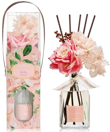 COCORRÍNA Blume 250ml Raumduft, mit Geschenkband und Duftstäbchen, Pink Rose, Natürlich, Langanhaltend, Home Duft für Wohnzimmer, Schlafzimmer, Badezimmer, Geschenk für Frauen