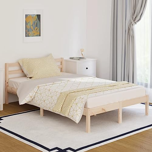Mandloder Massivholzbett 120x200 cm Kiefernholz, unbehandeltes Bettgestell mit Kopfteil, Robustes Holzbett für Schlafzimmer, modernes Design, Naturmaterial, langlebiger Bettrahmen