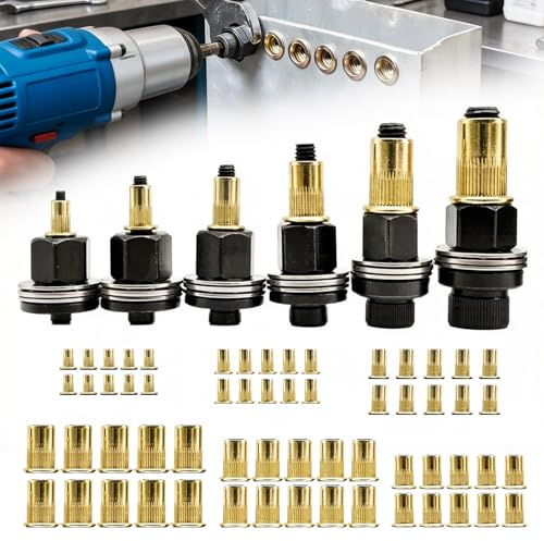 Nietmutternzange Set, 6 Stück Einpressmuttern Nietenzange Nietmuttern Set Nieten für M3 M4 M5 M6 M8 M10 für Nietmutter Werkzeug und Manuelle Nietmaschine