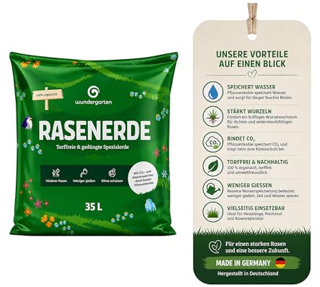 4X Bio Rasenerde torffrei – Mit Pflanzenkohle – Wundergarten – Für dichten, grünen Rasen – Weniger Gießen & Starke Wurzeln – Erde für Rasenanlage & Reparatur