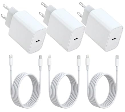 Caricatore rapido USB-C ad alta velocità da 20 W, cavo di ricarica da 2 metri, adattatore di ricarica da parete PD, adatto per iPhone 14, 14 Pro, 13, 12, 11, XS, XR, X, 8, 7 Plus e iPad (set da 3