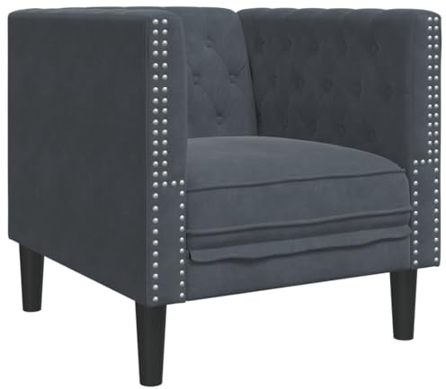 Wynira Chesterfield-Sessel Dunkelgrau Samt 71x74,5x70,5 cm mit gepolstertem Sitz und Armlehnen, stabile Massivholzbeine, Komfortabler Polstersessel für Wohnzimmer und Entspannung