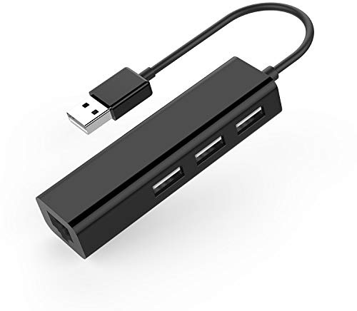LENTION 3 USB Port Hub RJ45 Lan Adapter, Laptop Ethernet Dock | Compatible with MacBook Air/Pro (Previous Generation), Surface Pro 3/4/5, Surface Laptop 2017, XPS (USB, Black)