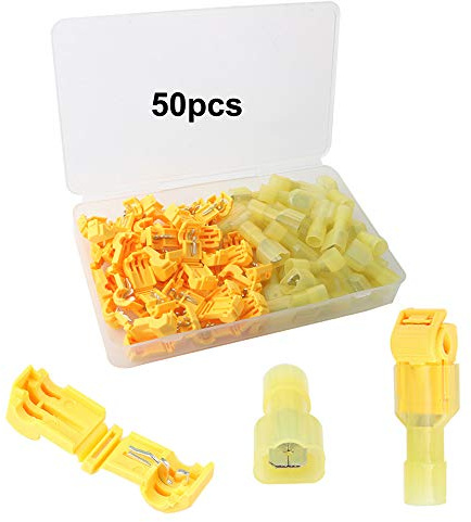 QitinDasen 50Pcs Premium Gelb T-Abzweigverbinder Schnellverbinder, T-Schnellverbinder + Vollisolierter Flachstecker, T-Tap Elektrische Steckverbinder (25 Pairs)