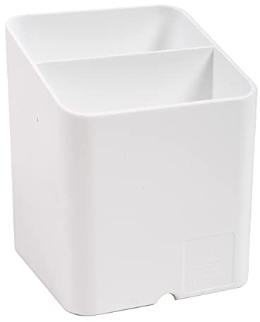 Exacompta - Ref 67713D – Portapenne a forma di cubo – 74 x 74 x 93 mm, 2 scomparti per organizzare penne e matite, scanalatura sotto per alimentare cavi – bianco ufficio