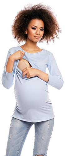 Selente Mummy Love damhuvtröja/långärmad tröja för amning och som mammamode (tillverkad i EU) tillverkad av 100 % bomull för graviditet och amning, Långärmad skjorta ljusblå, XXL