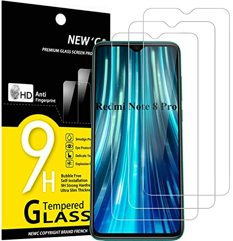 NEW'C 3 Piezas, Protector Pantalla para Xiaomi Redmi Note 8 Pro, Redmi 9 Cristal templado Antiarañazos, Antihuellas, Sin Burbujas, Dureza 9H, 0.33 mm Ultra Transparente, Ultra Resistente
