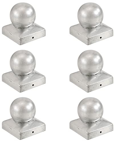 vidaXL 6x Pfostenkappe Kugelform Zaunkappe Pfahlkappe Zierkappe Abdeckkappe Zaunpfahlkappe Kappe für Pfosten Feuerverzinkt Verzinktes Metall 71x71mm