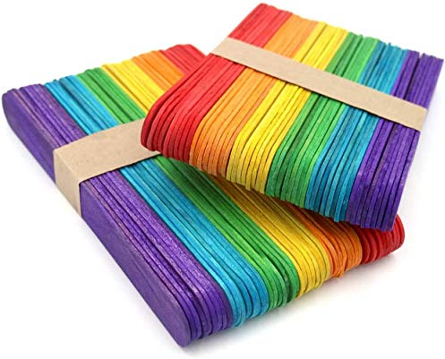 ProLeo 100 Stück Bunte Holzstäbchen Holzstiele 15x2 cm, holzstäbchen für hausgemachte Kunsthandwerk Designs